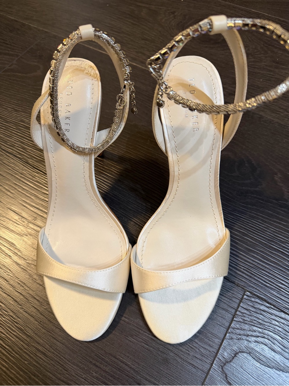 Ted Baker White Ankle-Strap Heels with Crystal Detailing